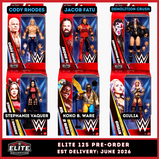 ***PRE-ORDER*** Elite 125 - Set of 6 (Cody Rhodes, Crush, Guilia, Jacob Fatu, Koko B. Ware & Stephanie Vaquer)