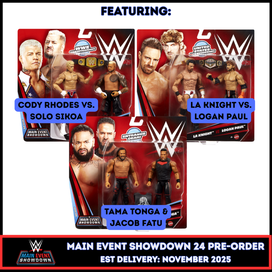 ***PRE-ORDER*** Main Event Showdown 24 - Set of 3 (Cody Rhodes vs. Solo Sikoa, LA Knight vs. Logan Paul, & Tama Tonga & Jacob Fatu)