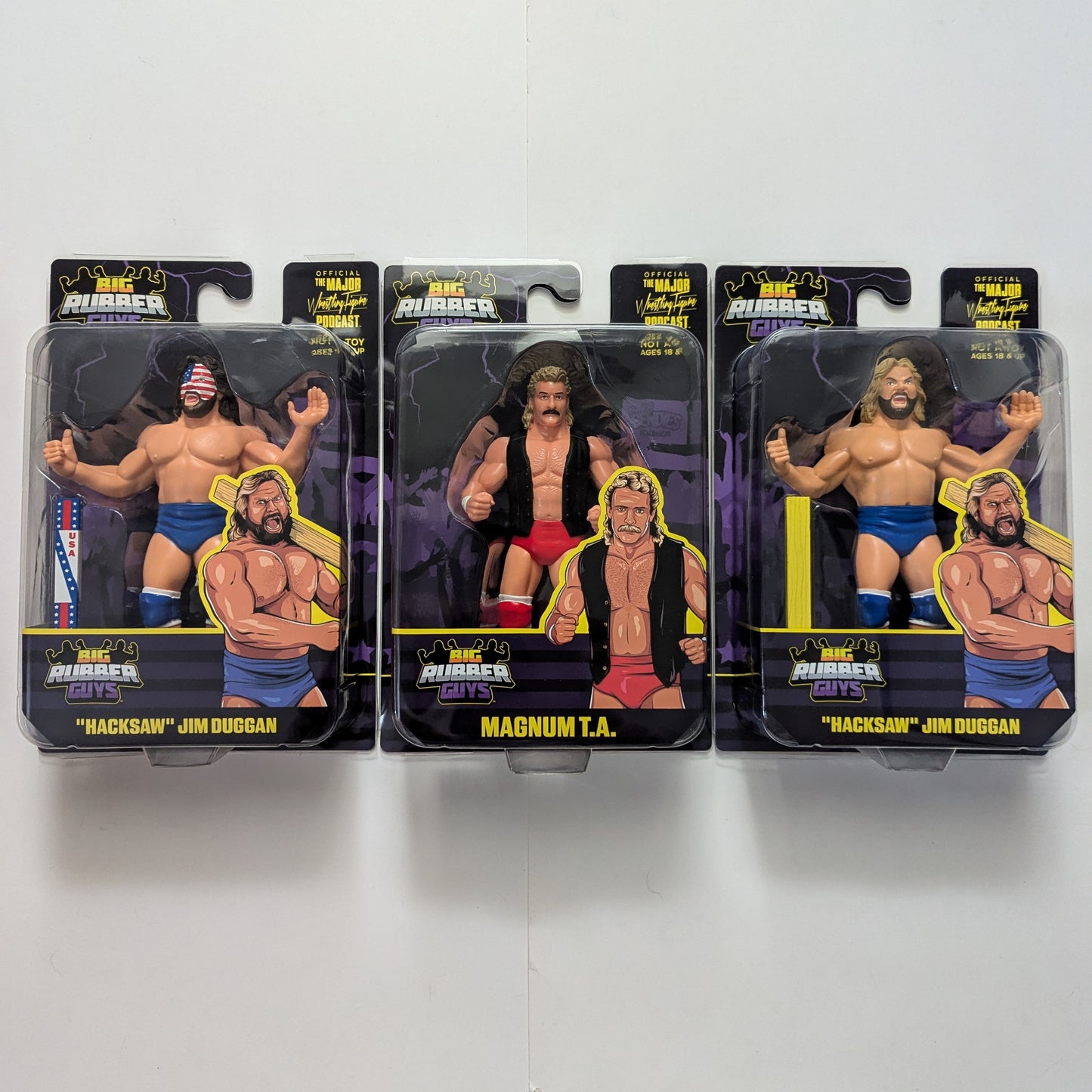 Major Wrestling Figure Podcast Big Rubber Guys 6 Bundle of 3 ('Hacksaw' Jim Duggan Standard & USA + Magnum TA)