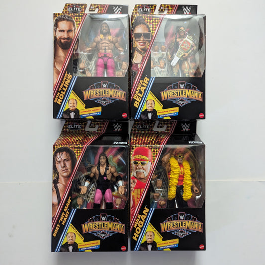 Elite Wrestlemania 41 Complete Set of 5 (Bianca Belair, Bret Hart, Hulk Hogan, Seth Rollins & Howard Finkel)