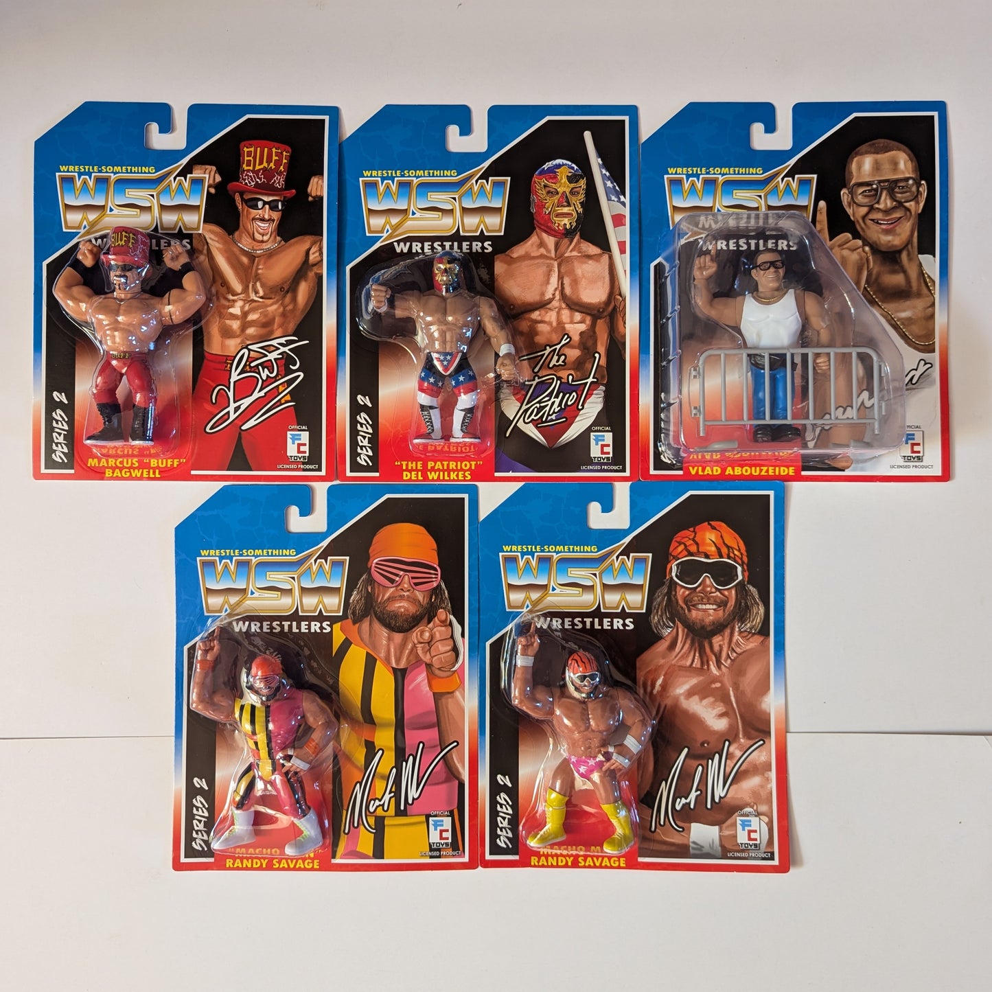 Figure Collections (FC) Wrestle Something Wrestlers 2 - Set of 5 (Buff Bagwell, Del Wilkes, Vlad The Superfan and Macho Man Randy Savage)