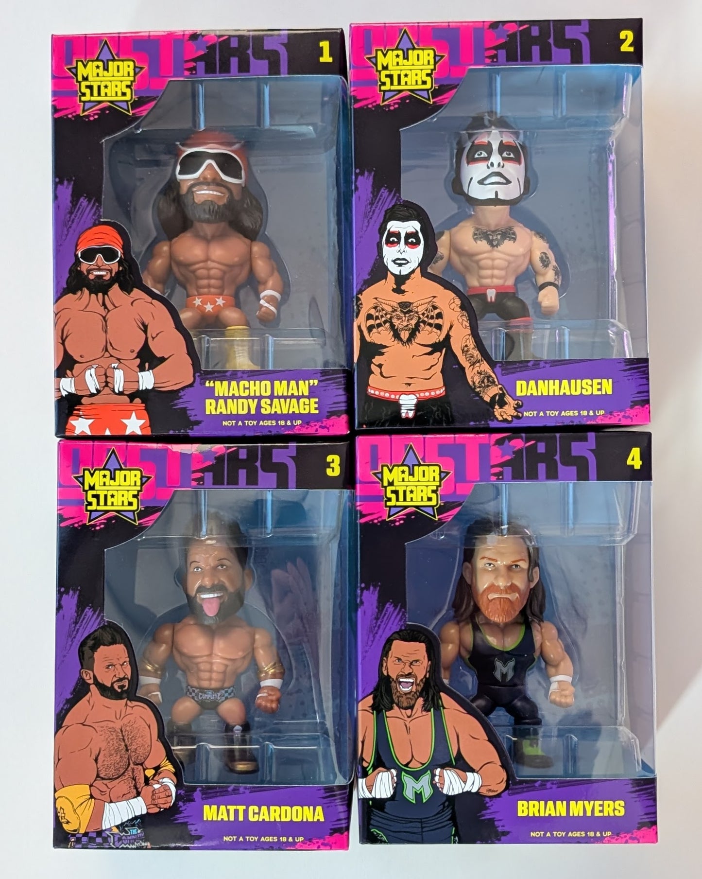 Major Stars 1 - Set of 4 (Brian Myers, Danhausen, Macho Man Randy Savage, & Matt Cardona)