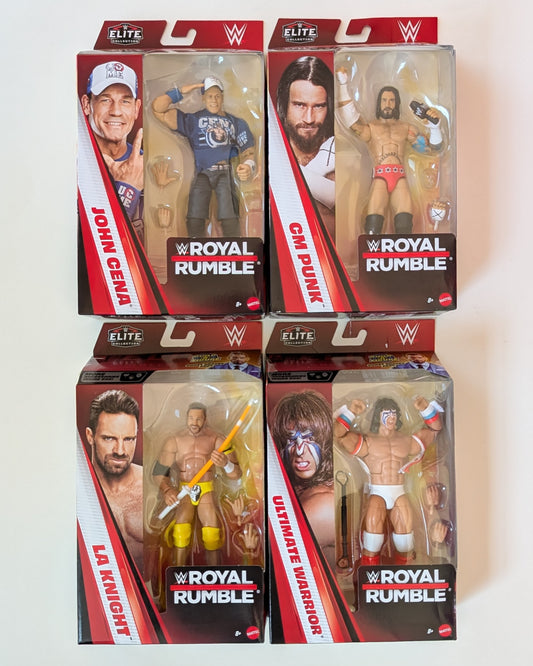 ***BACKORDER*** Elite Royal Rumble 2026 - Set of 5 (CM Punk, John Cena, LA Knight, Ultimate Warrior, & BAF Corey Graves)