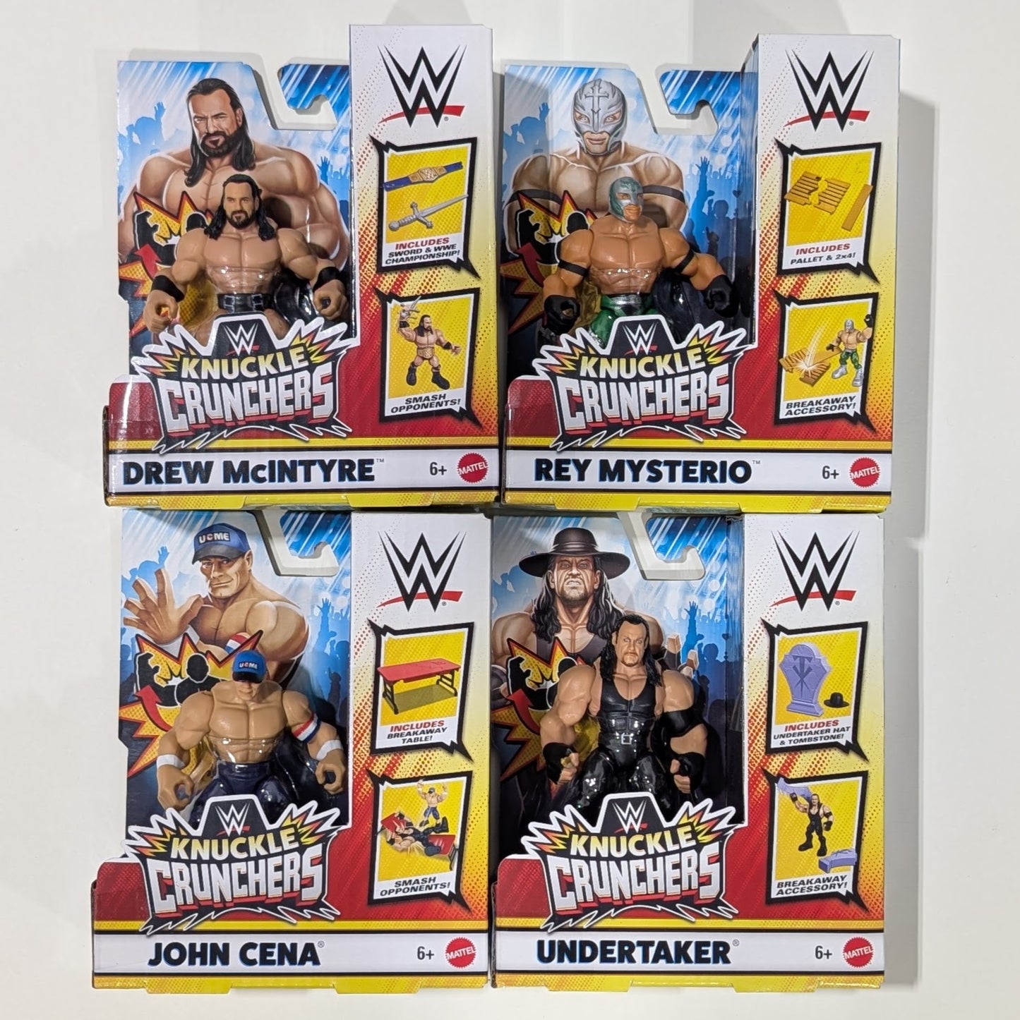 Mattel WWE Knuckle Crunchers 6 - Set of 4 (Drew McIntyre, John Cena, Rey Mysterio, & The Undertaker)