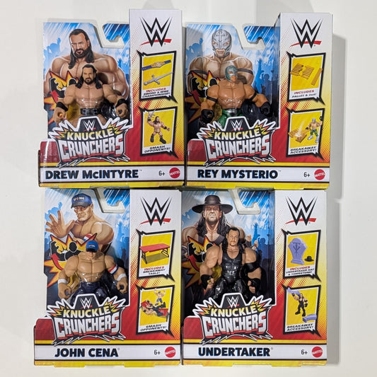 Mattel WWE Knuckle Crunchers 6 - Set of 4 (Drew McIntyre, John Cena, Rey Mysterio, & The Undertaker)