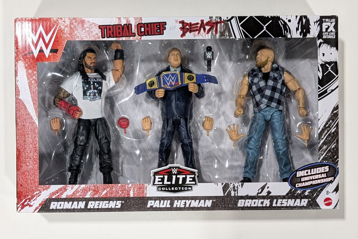 Elite Exclusive 3-Pack Tribal Chief vs. Beast (Roman Reigns, Paul Heyman, & Brock Lesnar)