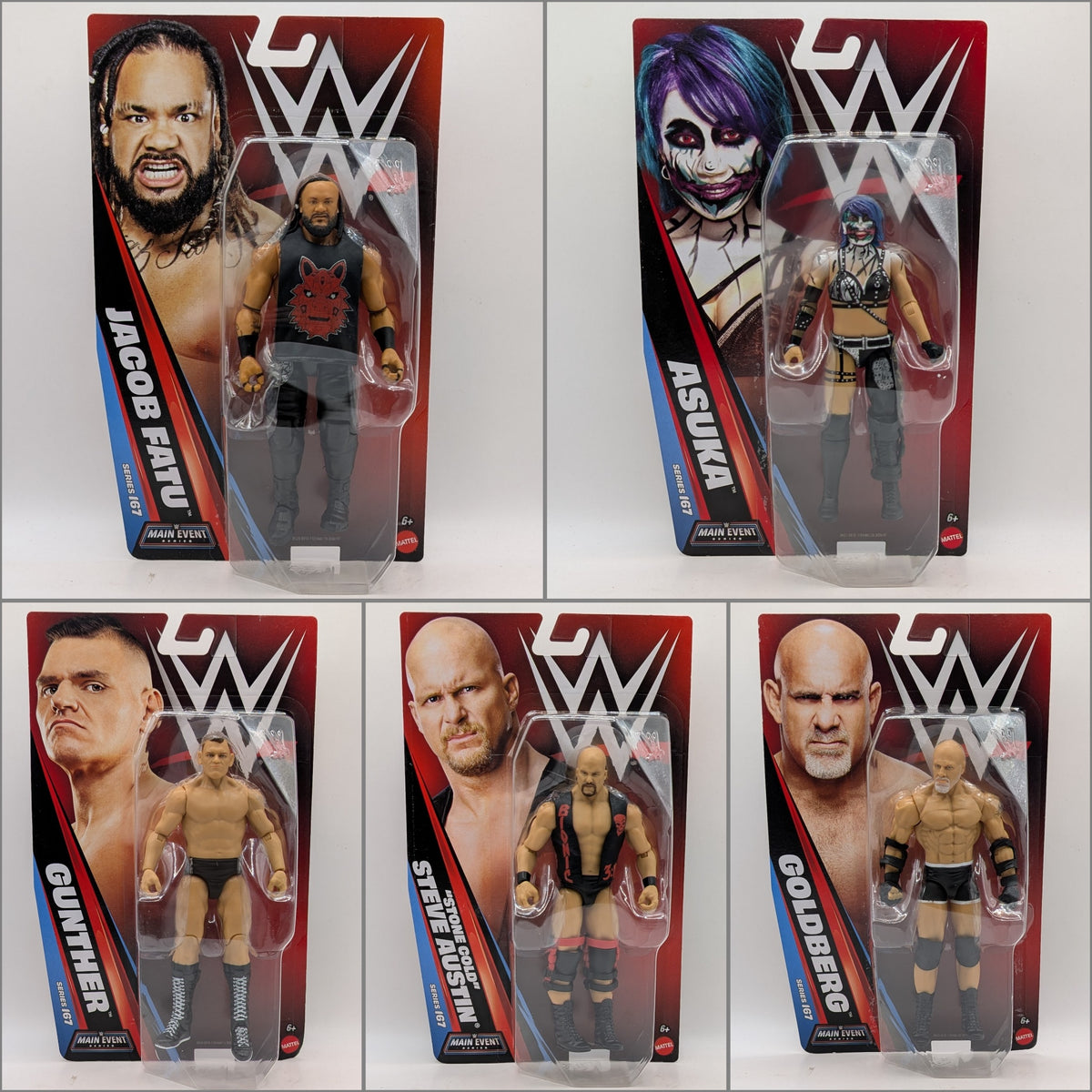 Main Event 167 - Set of 5 (Asuka, Goldberg, GUNTHER, Jacob Fatu & 'Stone Cold' Steve Austin)