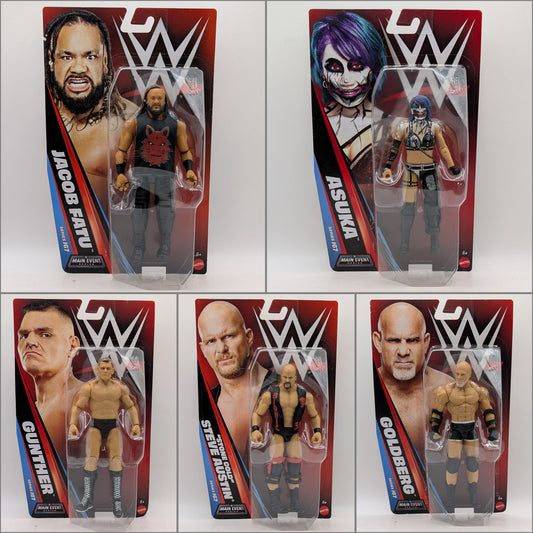 Main Event 167 - Set of 5 (Asuka, Goldberg, GUNTHER, Jacob Fatu & 'Stone Cold' Steve Austin)