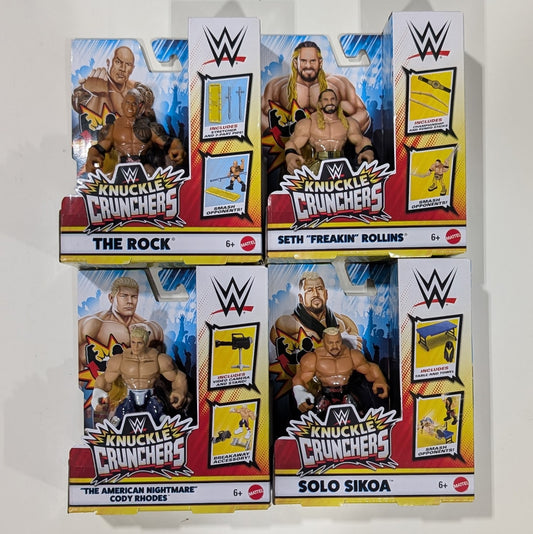 Mattel WWE Knuckle Crunchers 8 - Set of 4 (Cody Rhodes, The Rock, Seth Rollins, & Solo Sikoa)