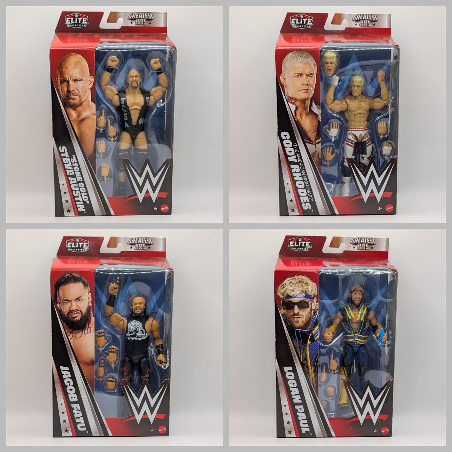 Elite Greatest Hits 2026 Wave 1 - Set of 4 (Cody Rhodes, Jacob Fatu, Logan Paul, & Stone Cold Steve Austin)